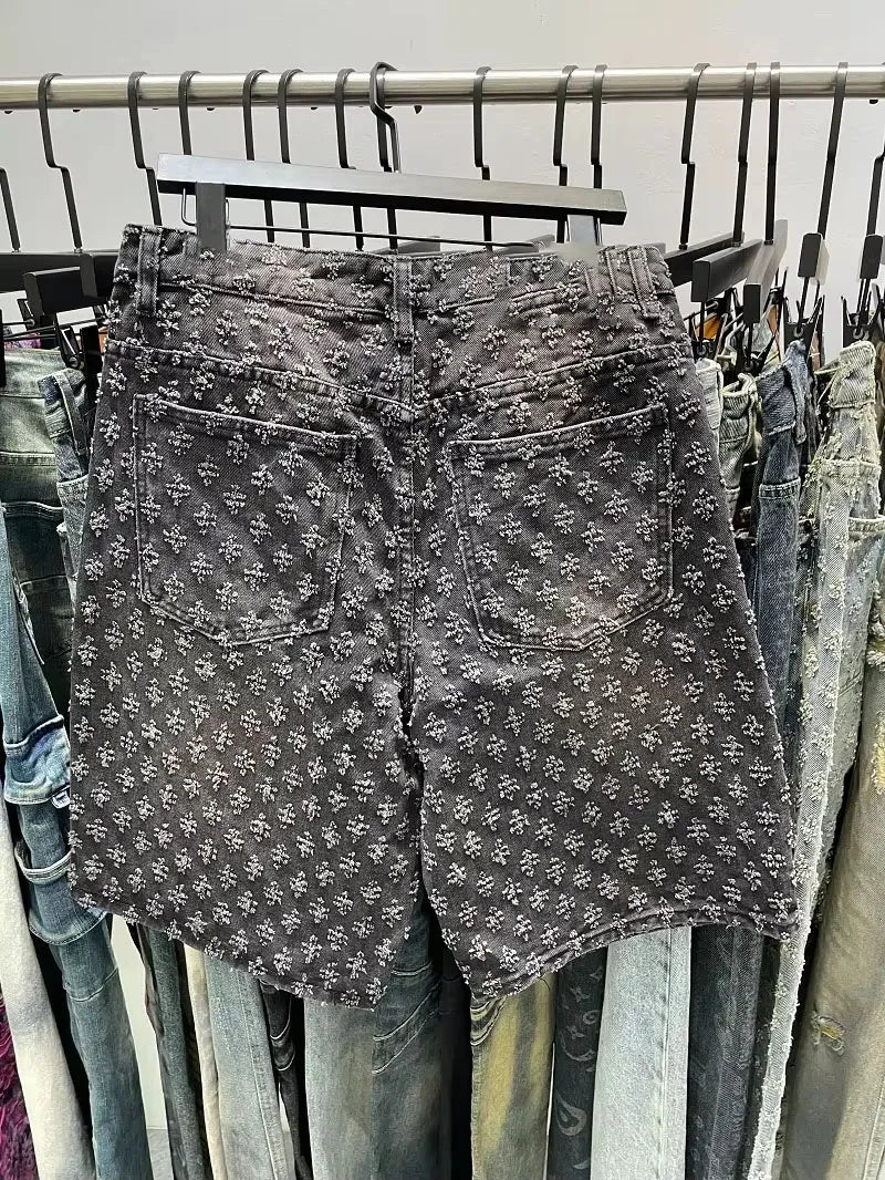 Jacquard Pattern Denim Jeans Short