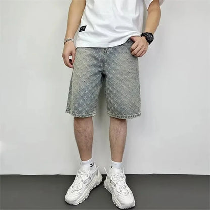 Jacquard Pattern Denim Jeans Short