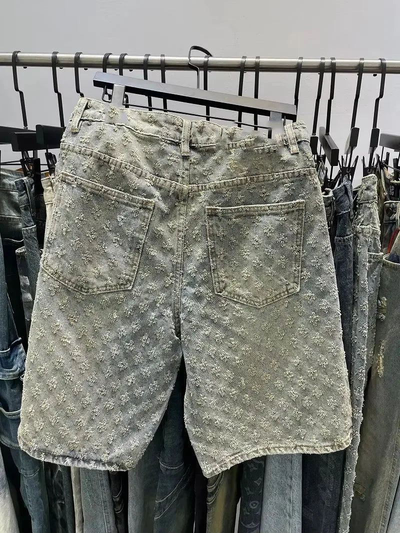 Jacquard Pattern Denim Jeans Short