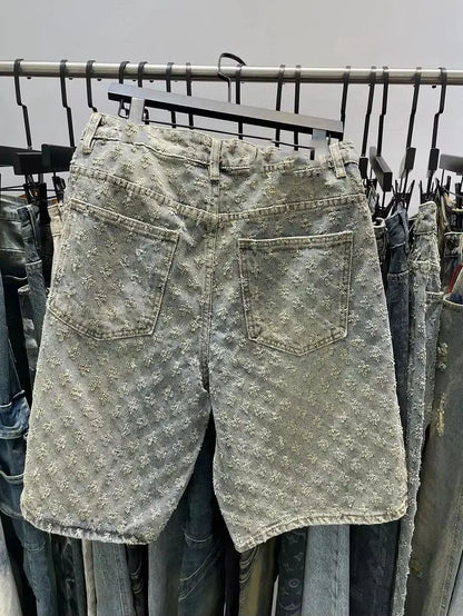 Jacquard Pattern Denim Jeans Short
